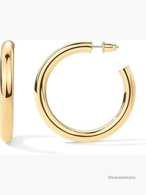 14K Gold Plated Chunky Open Hoop Earrings for Women | Trendy Lightweight